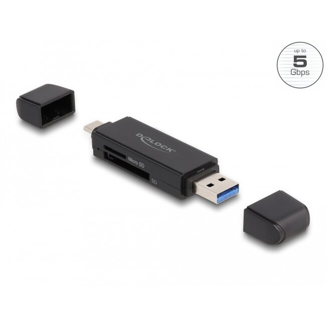 Delock Card Reader SuperSpeed USB 5 Gbps USB Type-C™ / Type-A for SD and Micro SD memory cards