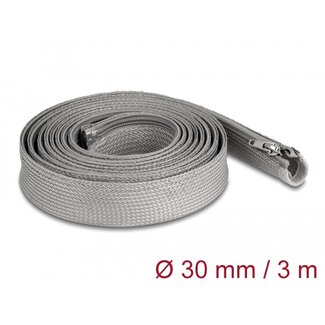 DeLOCK Delock Braided Sleeve with zip fastener heat-resistant 3 m x 30 mm grey