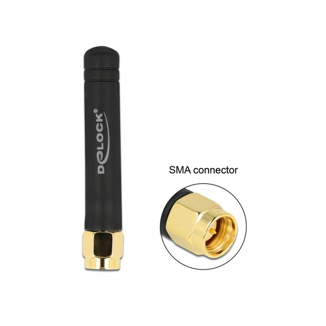 Delock LPWAN 868 MHz Antenna SMA plug 1.6 dBi omnidirectional fixed black