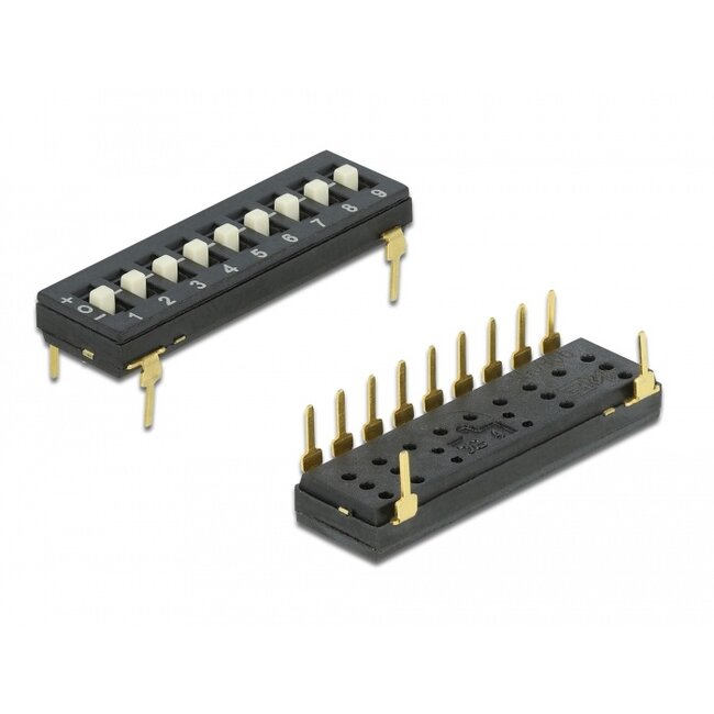 Delock DIP switch Tri-State 9-digit 2.54 mm pitch THT vertical black 2 pieces
