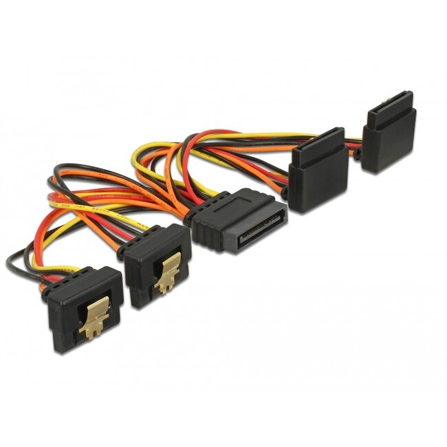 Delock Cable SATA 15 pin power plug with latching function > SATA 15 pin power receptacle 2 x down / 2 x up 15 cm