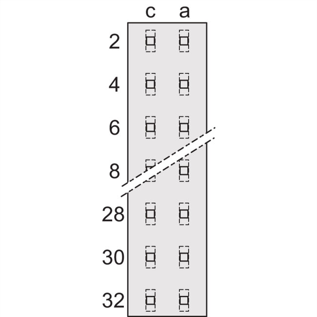 SCHROFF Type D, EN 60603, DIN 41612, vrouwelijk, 32 contacten, soldeerogen, 5,5 mm