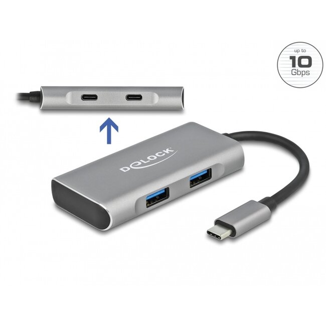 Delock External USB 10 Gbps USB Type-C™ Hub with 2 x USB Type-A and 2 x USB Type-C™