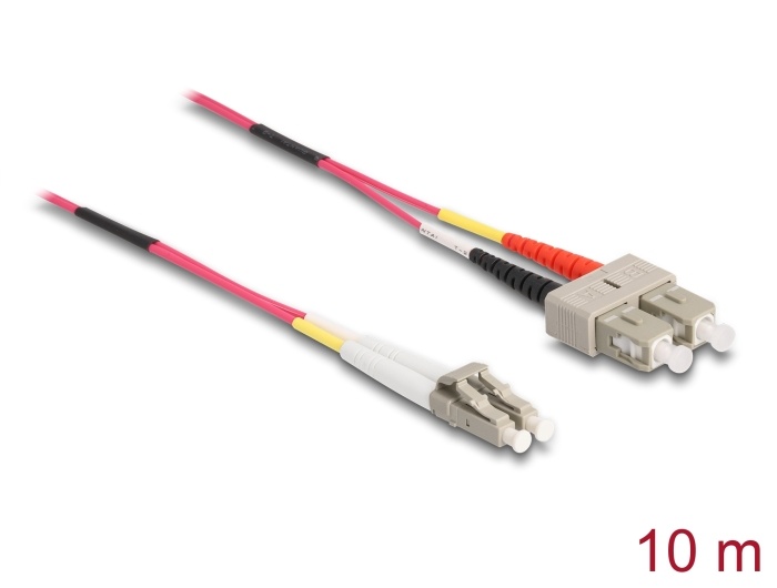 DeLOCK LC - SC, 10m. Snoerlengte: 10 m, Aansluiting 1: LC, Aansluiting 2: SC, Kern diameter: 50 µm, Full duplex