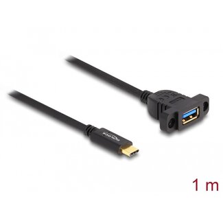DeLOCK Delock SuperSpeed USB 10 Gbps (USB 3.2 Gen 2) Cable USB Type-C™ male to USB Type-A female 1 m panel-mount black