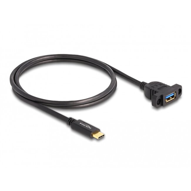 Delock SuperSpeed USB 10 Gbps (USB 3.2 Gen 2) Cable USB Type-C™ male to USB Type-A female 1 m panel-mount black