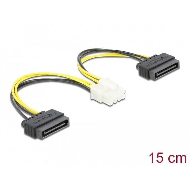Delock Power cable 2 x 15 pin SATA plug to 8 pin EPS male 15 cm