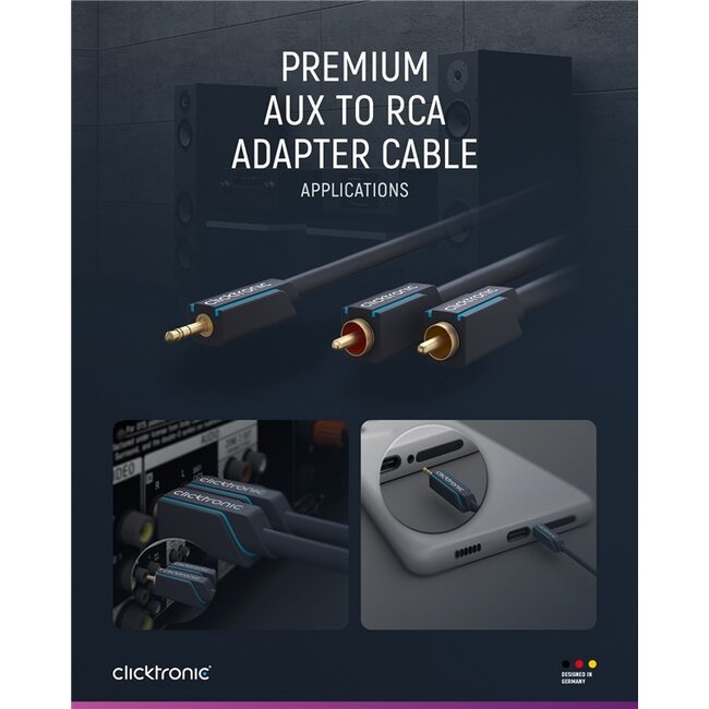Clicktronic 3.5 mm AUX to RCA Adapter Cable, Stereo 7.5 m