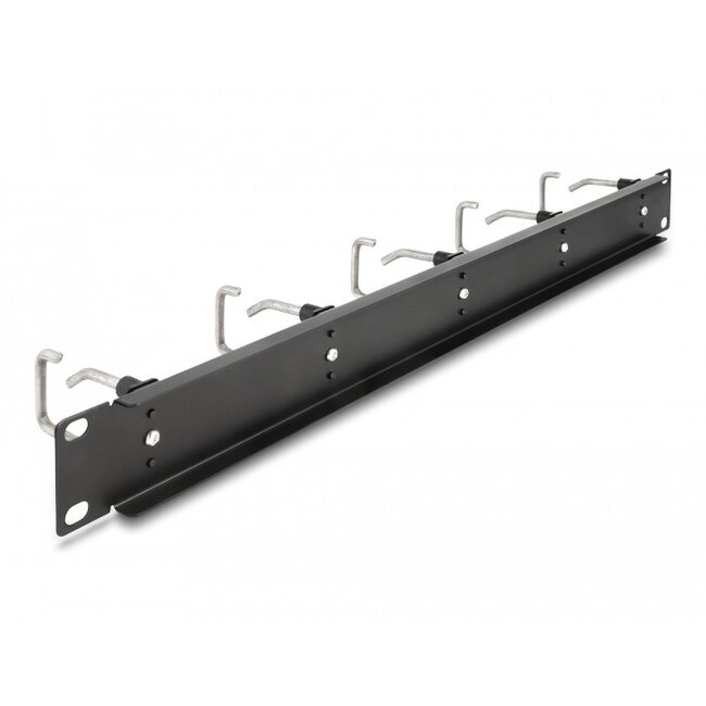 Delock 19″ Cable Management Routing Panel with 5 metal hooks 1U black