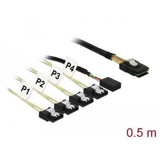 DeLOCK Delock Cable Mini SAS SFF-8087 > 4 x SATA 7 pin Reverse + Sideband 0.5 m