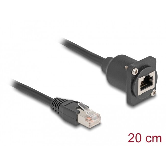 Delock D-Type RJ45 cable plug to jack Cat.5e black 20 cm