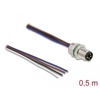 DeLOCK Delock M8 panel-mount cable A-coded 4 pin male for panel with open cable ends front mounting 0.5 m