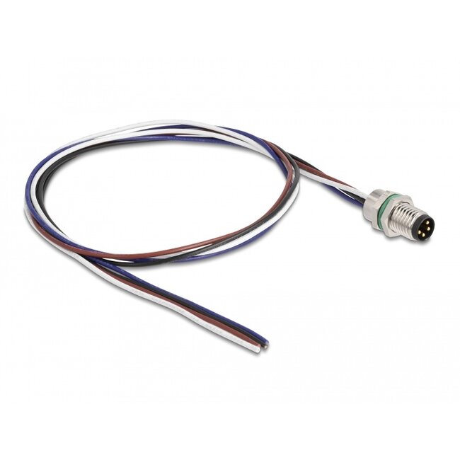 Delock M8 panel-mount cable A-coded 4 pin male for panel with open cable ends front mounting 0.5 m