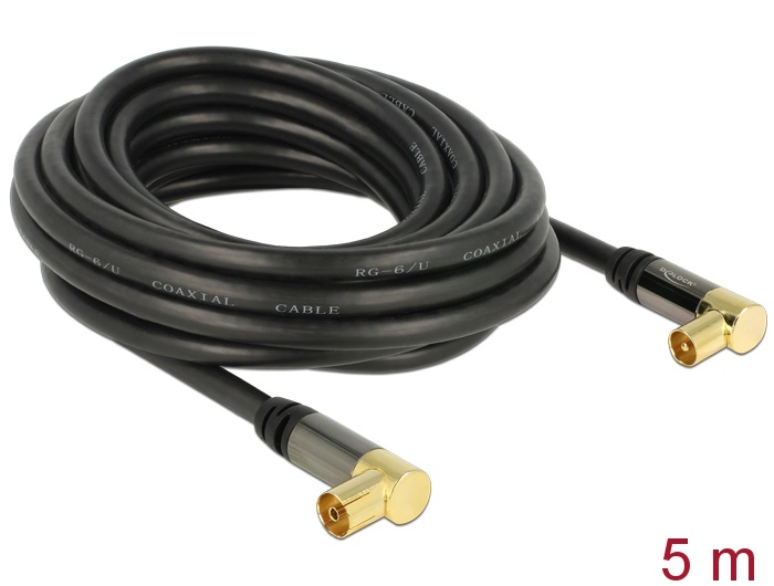 DeLOCK 88917. Aansluiting 1: IEC, Aansluiting 2: IEC, Contact geleider materiaal: Goud. Soort kabel: RG-6/U, Lengte snoer: 5 m, Kleur van het product: Zwart. Aantal inbegrepen prod
