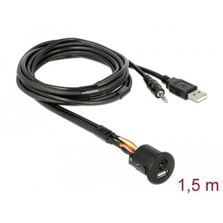 DeLOCK Delock Cable USB Type-A male + 3.5 mm 4 pin stereo jack male > female bulkhead USB Type-A female + 3.5 mm 4 pin female (audio) 1.5 m black