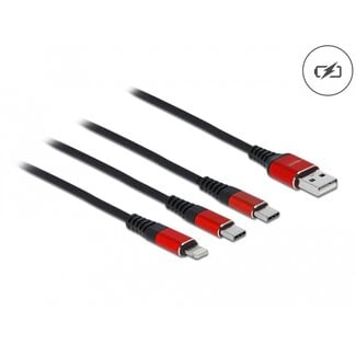 DeLOCK Delock USB Charging Cable 3 in 1 Type-A to Lightning™ / 2 x USB Type-C™ 30 cm black / red