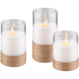 Goobay Goobay Set of 3 LED Real Wax Candles in Glass, White