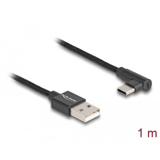 Delock USB 2.0 Cable Type-A male to USB Type-C™ male angled 1 m black