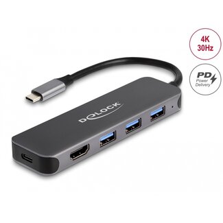DeLOCK Delock 3 Port USB Hub and 4K HDMI output with USB Type-C™ connection and PD 85 Watt
