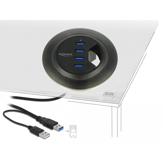 Delock In-Desk Hub 4 Port USB 5 Gbps