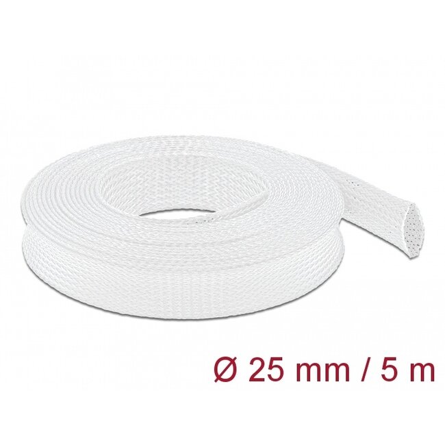Delock Braided Sleeve stretchable 5 m x 25 mm white