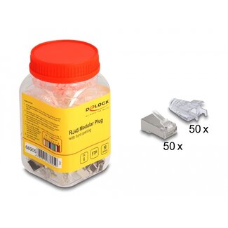 DeLOCK Delock RJ45 Modular Plug with front opening (easy connect) Cat.6 and bend protection boots 50 pcs set