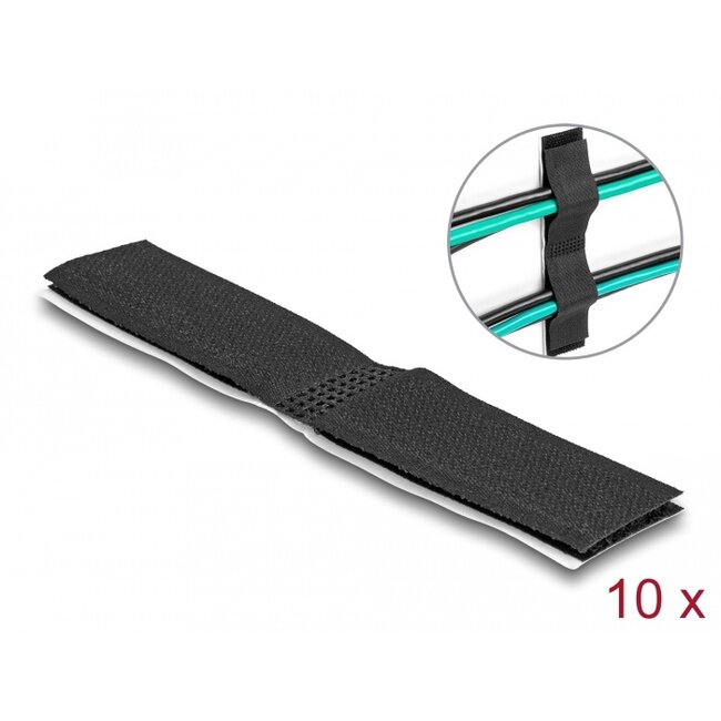 Delock Hook-and-Loop Cable Holder self-adhesive L 110 mm x W 20 mm set 10 pcs black