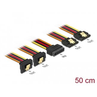 DeLOCK Delock Cable SATA 15 pin power plug with latching function > SATA 15 pin power receptacle 2 x straight / 2 x down 50 cm