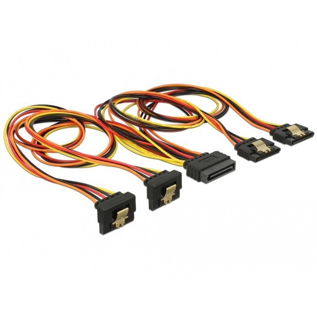 Delock Cable SATA 15 pin power plug with latching function > SATA 15 pin power receptacle 2 x straight / 2 x down 50 cm