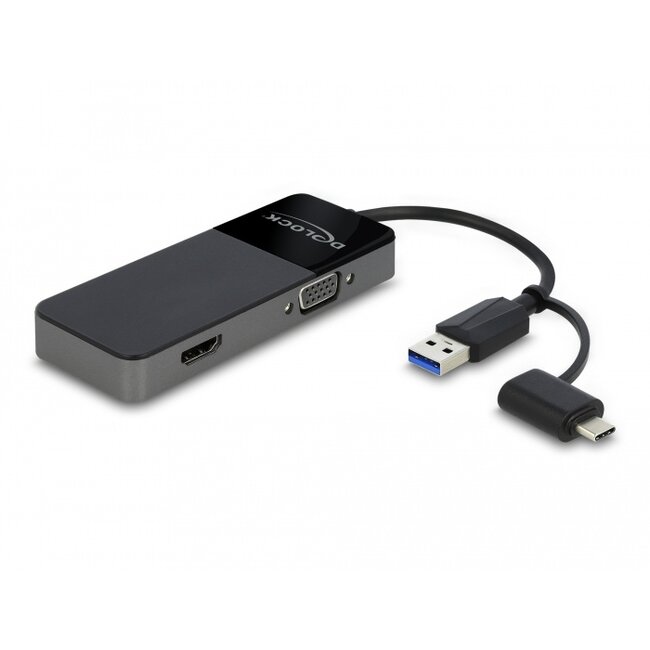 Delock USB 3.2 Gen 1 Adapter to 4K HDMI + VGA with Splitter function
