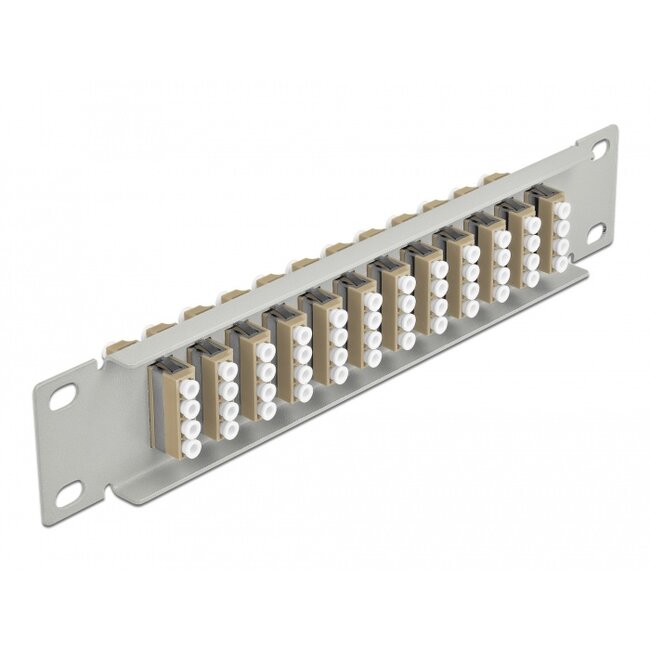 Delock 10″ Fiber Optic Patch Panel 12 Port LC Quad beige 1U grey