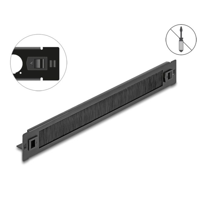 Delock 19″ Brush Strip with cable holder tool free 1U black