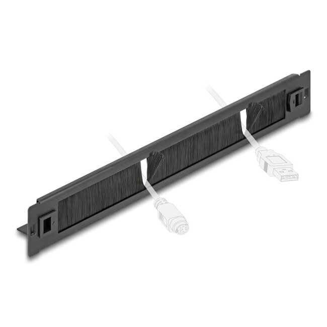 Delock 19″ Brush Strip with cable holder tool free 1U black