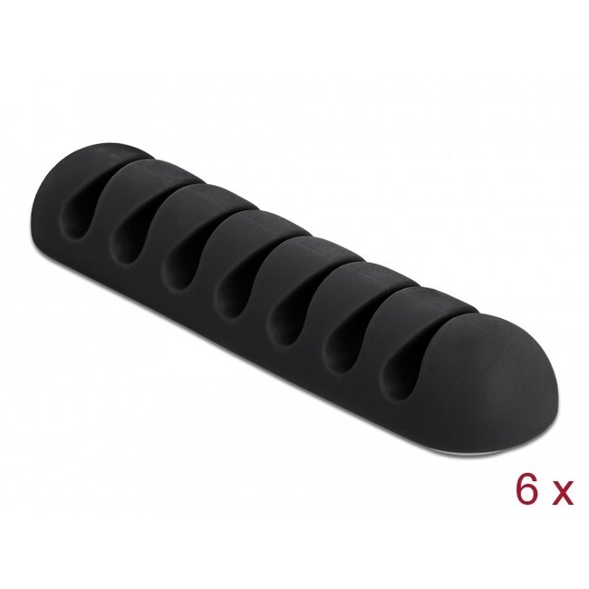 Delock Cable Holder with 7 feed-throughs self-adhesive Set 6 pieces black