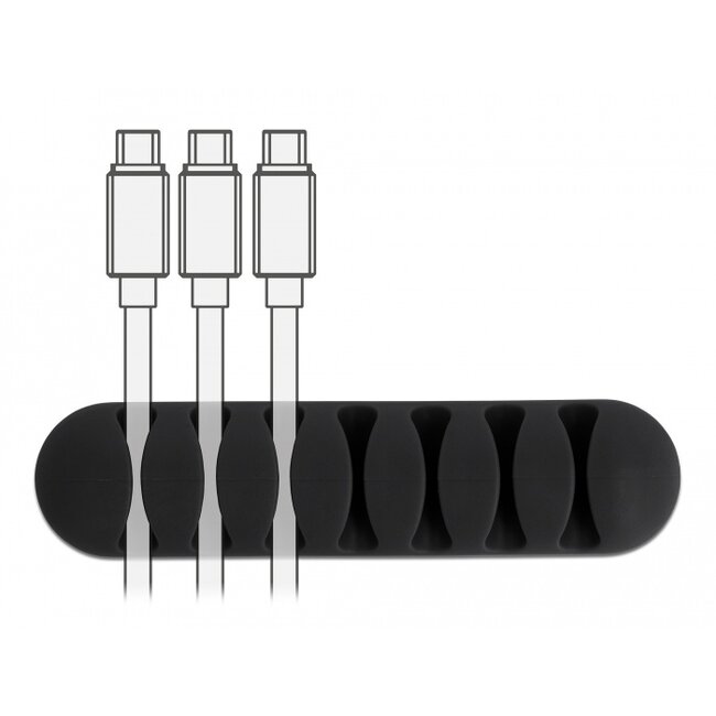 Delock Cable Holder with 7 feed-throughs self-adhesive Set 6 pieces black