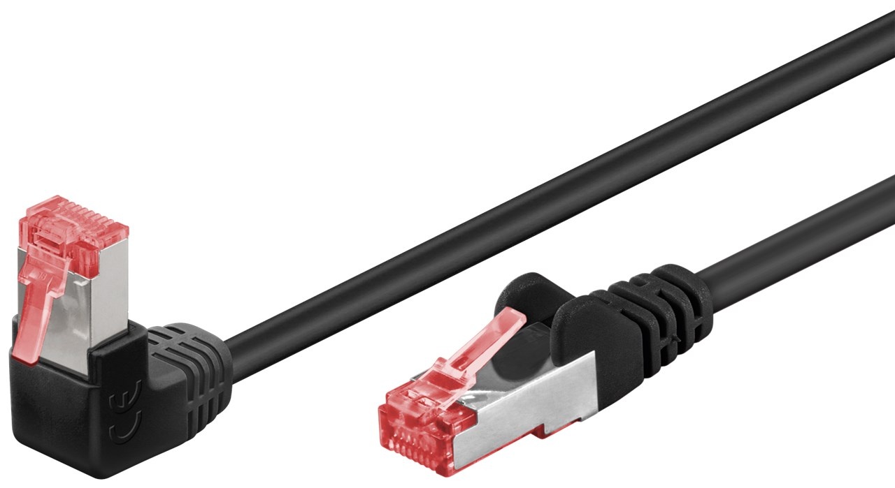 Goobay CAT 6 netwerkkabel 1x 90° haaks, S/FTP (PiMF), zwart, 10 m