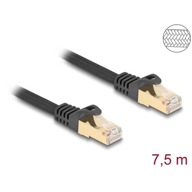 Delock RJ45 Network Cable with braided jacket Cat.6A S/FTP plug to plug 7.5 m black