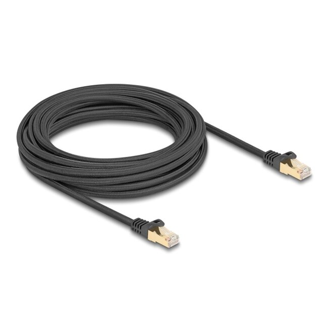 Delock RJ45 Network Cable with braided jacket Cat.6A S/FTP plug to plug 7.5 m black