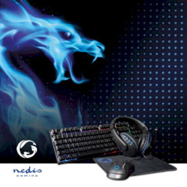 Gaming Combo Kit | 5-in-1 | Toetsenbord, Koptelefoon, Muis en Muismat | Zwart | QWERTY | US Internationaal