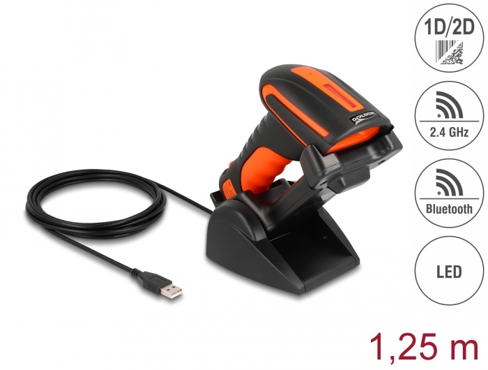 DeLOCK 90556. Soort: Draagbare streepjescodelezer, Soort scanner: 1D/2D, Type beeldsensor: CMOS. Connectiviteitstechnologie: Bedraad, Standaard interfaces: Bluetooth, RF Draadloos,