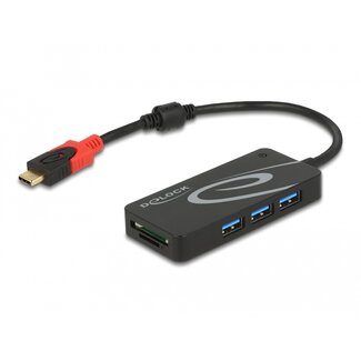 DeLOCK Delock External USB 3.2 Gen 1 Hub USB Type-C™ > 3 x USB Type-A + 2 Slot SD Card Reader black
