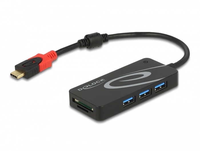 DeLOCK Externe USB 3.1 Gen 1 Hub USB Type-C > 3x USB Type-A + 2 Slot SD kaartlezer usb-hub