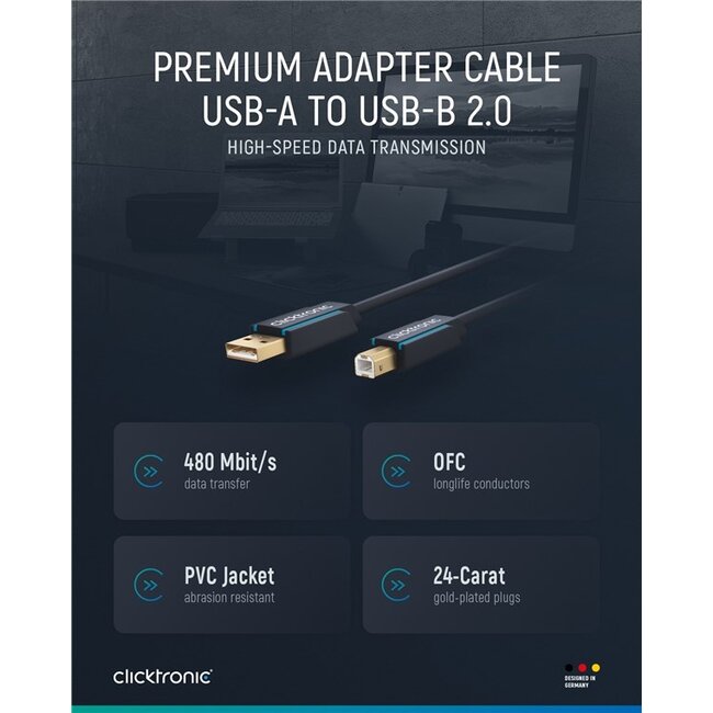 Clicktronic USB-A to USB-B 2.0 Adapter Cable 1.8 m