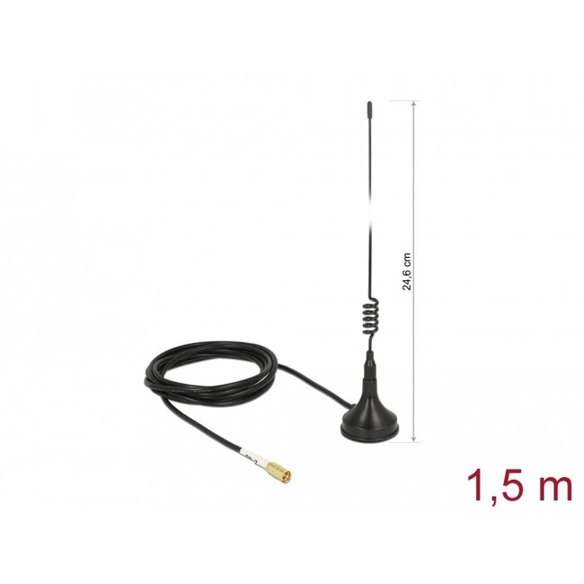 Delock WLAN 802.11 b/g/n Antenna SMB plug 2 dBi fixed omnidirectional with magnetic base and connection cable RG-174 1.5 m outdoor black