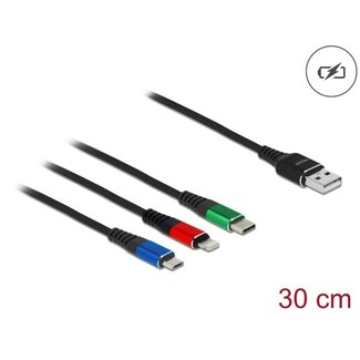 DeLOCK Delock USB Charging Cable 3 in 1 Type-A to Lightning™ / Micro USB / USB Type-C™ 30 cm 3-coloured