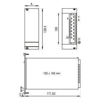 Schroff SCHROFF PSU frontpaneel voor Maxpower 180, enkel, 3 HE, 8 HE, 2,5 mm, Al, geanodiseerd vooraan, geleidend achteraan