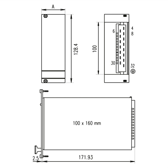 SCHROFF PSU frontpaneel voor Maxpower 180, enkel, 3 HE, 8 HE, 2,5 mm, Al, geanodiseerd vooraan, geleidend achteraan