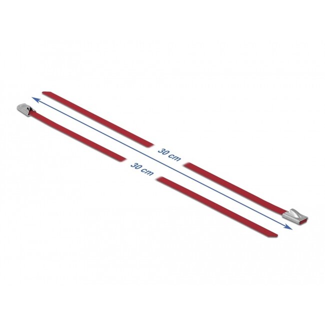 Delock Stainless Steel Cable Ties L 300 x W 4.6 mm red 10 pieces
