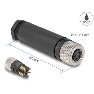 DeLOCK Delock M8 Connector A-coded 4 pin female for mounting with screw connection