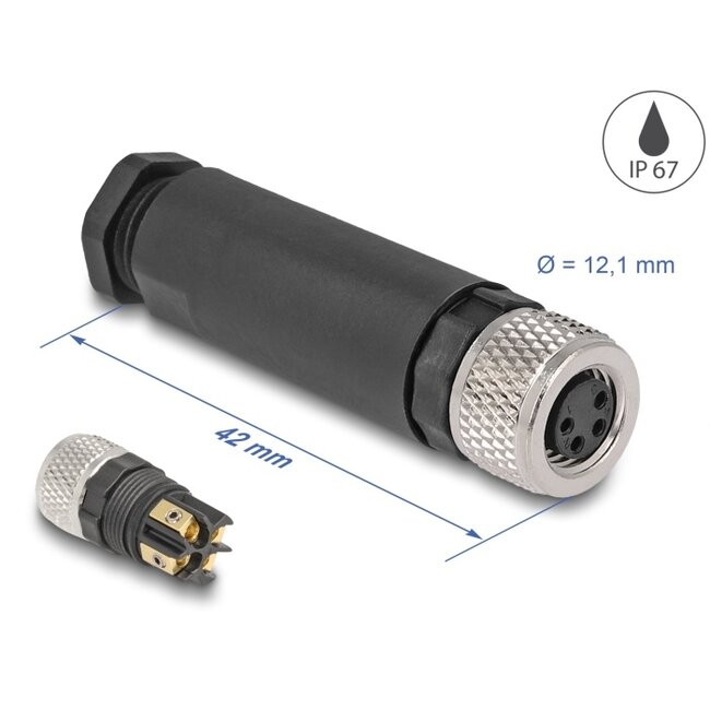 Delock M8 Connector A-coded 4 pin female for mounting with screw connection